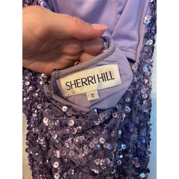Sherri Hill 53447 Long Sleeve Sequin Prom/Pageant Dress- Lilac - Picture 7 of 10